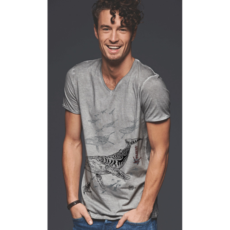 T-Shirt KANUMERA Le Champ de Baleines Homme Gris M