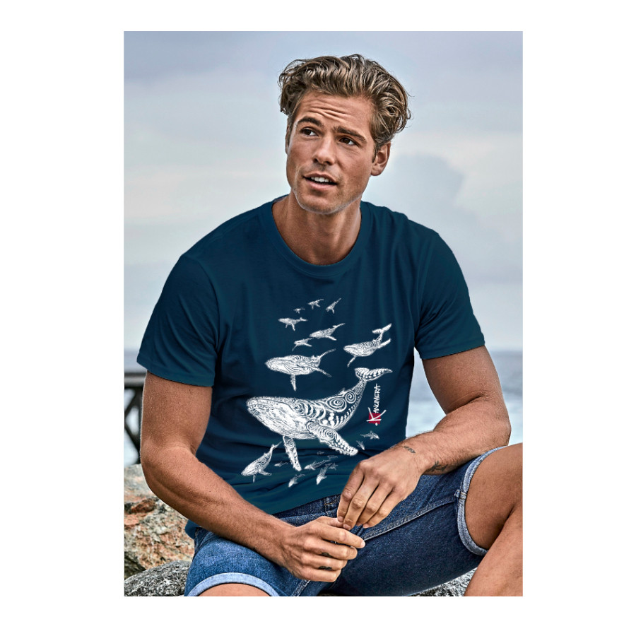 T-Shirt KANUMERA Le Champ de Baleines Bleu Marine