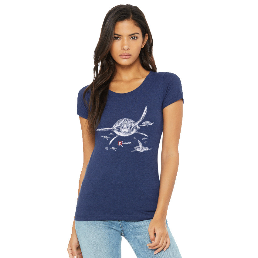 T-Shirt BIO KANUMERA LES TORTUES Dame Bleu Chiné