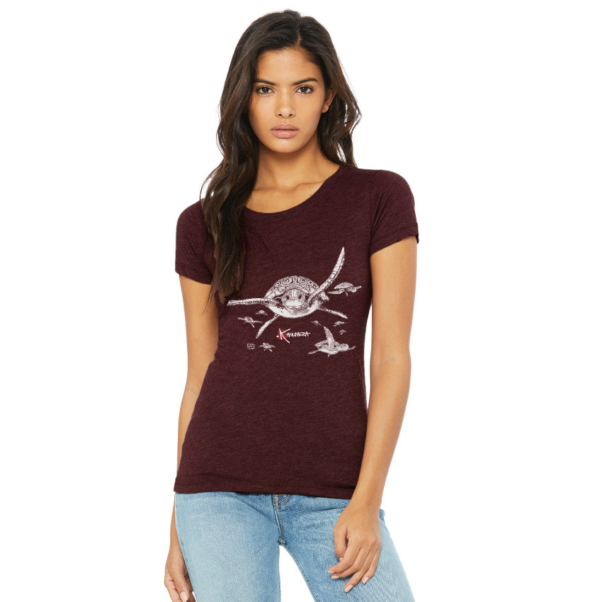 T-Shirt BIO KANUMERA LES TORTUES Dame Bordeaux Chiné