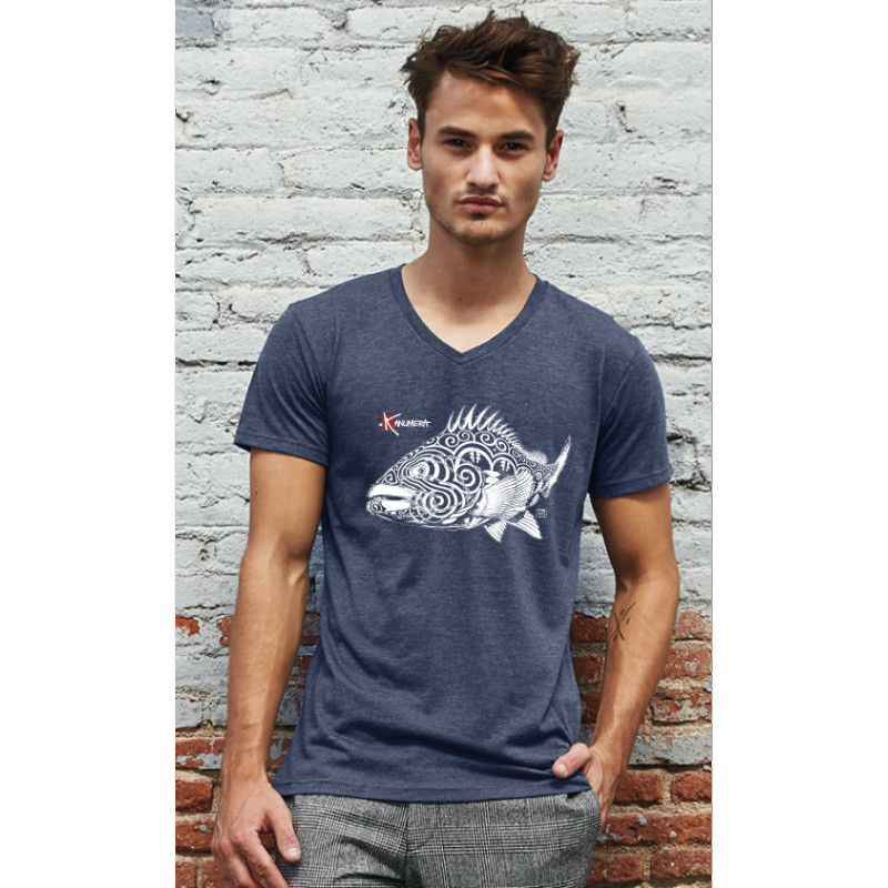 T-Shirt Bio KANUMERA Le Mérou Tatoo Marine Chiné