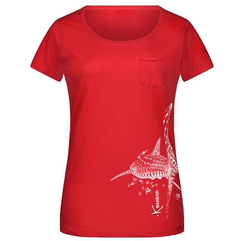 T-Shirt Bio Dame avec Poche KANUMERA Le REQUIN BALEINE Rouge M