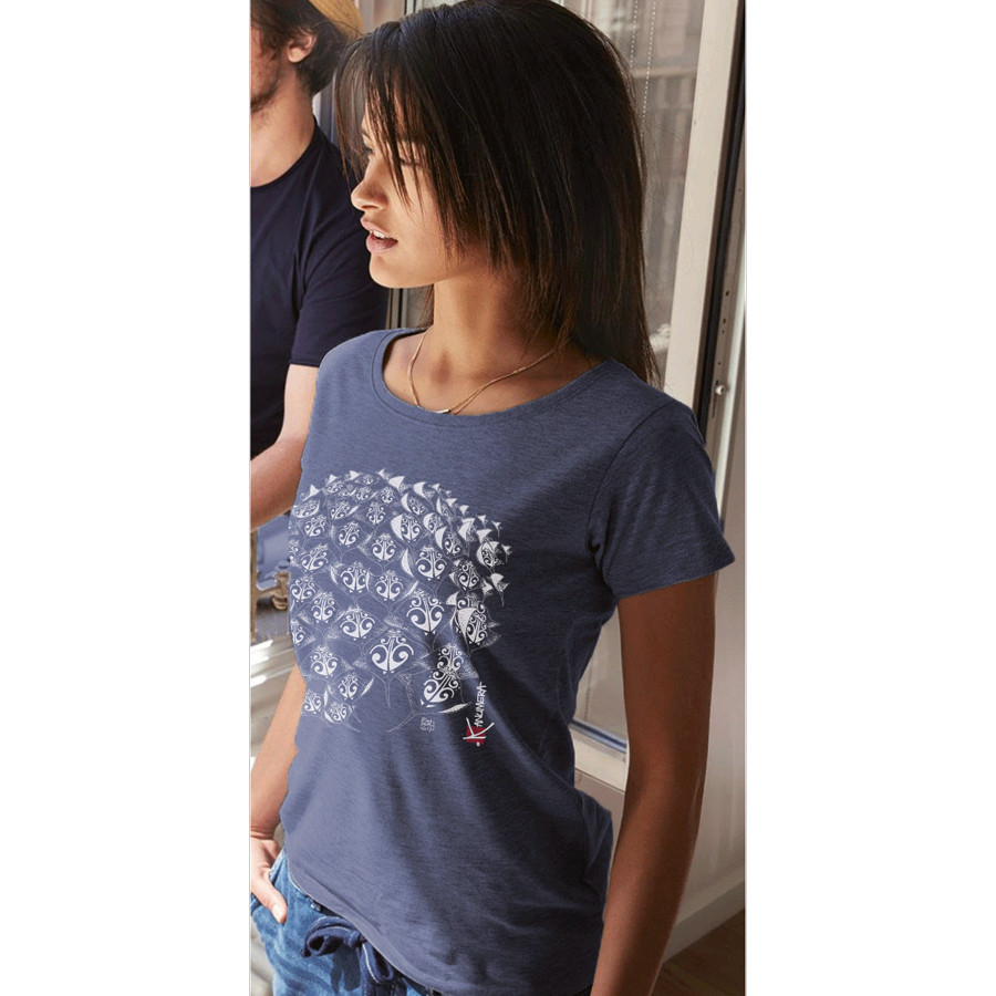 T-Shirt KANUMERA Le Ronde des Raies Dame Bleu Denim