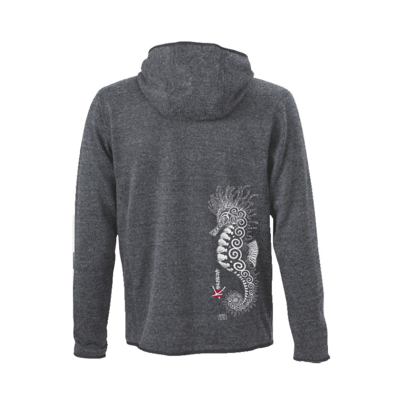 Veste POLAIRE TRICOTE à Capuche KANUMERA Charbon Chiné XXXL