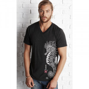 T-Shirt KANUMERA Col V L'Hippocampe Tatoo Charbon