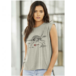 T-shirt Fluide à manches roulottées LES TORTUES Dame Lichen