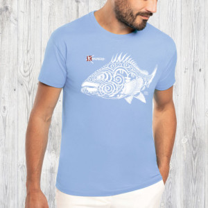 T-Shirt Bio KANUMERA Le Mérou Tatoo Col rond Bleu Ciel