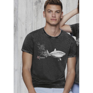 T-Shirt KANUMERA LE REQUIN et LE PLONGEUR Noir Délavé